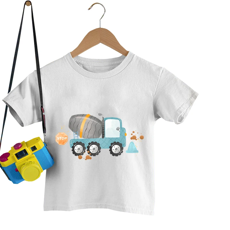 

Original Watercolor Construction Print Kids T-Shirts Cartoon Boys Tops Children's Multicolor Clothing Girls New Summer T-Shirts