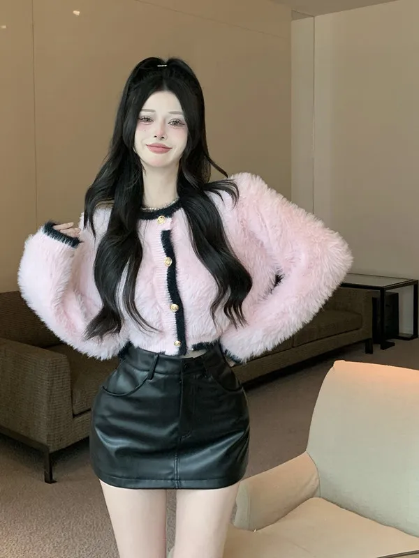 Изящный бархатный свитер из искусственной норки женский осенне-зимний