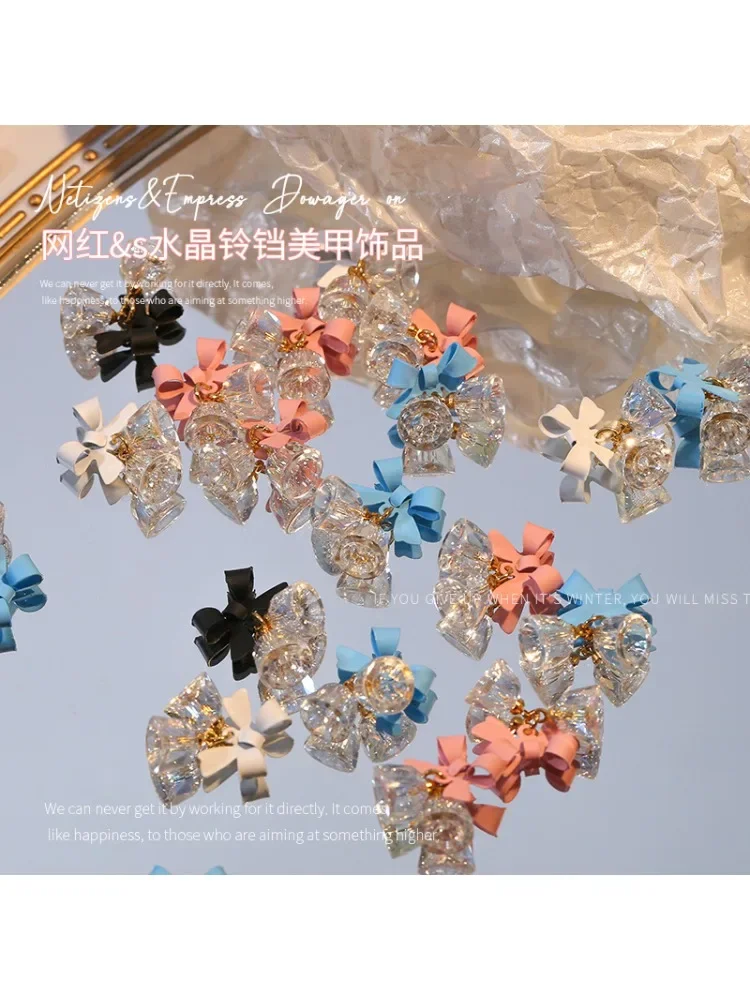 

Netroots nail jewelry bow tie illusion multi-color crystal bells transparent nail stickers handmade bow pendant