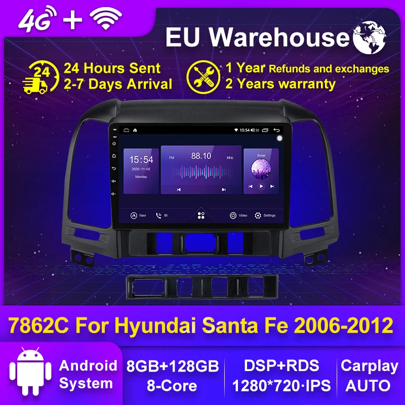

MEKEDE 8+128G 9'' Car Radio Multimedia Video For Hyundai Santa Fe 2 2006-2012 Stereo Head Unit DSP carplay SWC WIFI 4G 2 Din