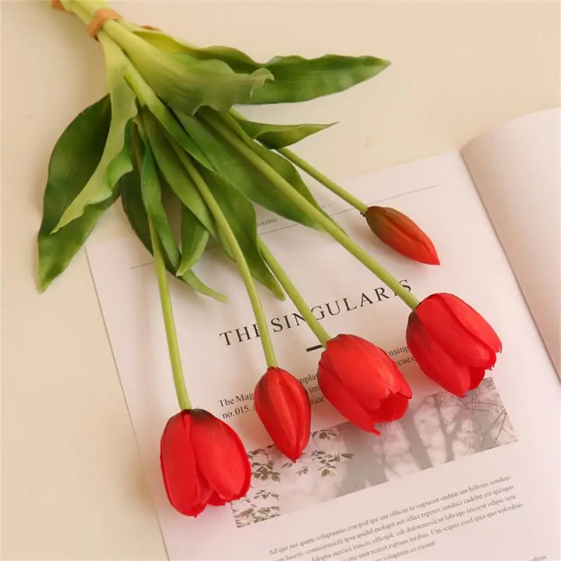 10pcs Luxury Artificial Flowers Silicone Real Touch Tulips Bride Bouquet Decorative Fake Home Christmas Decoration