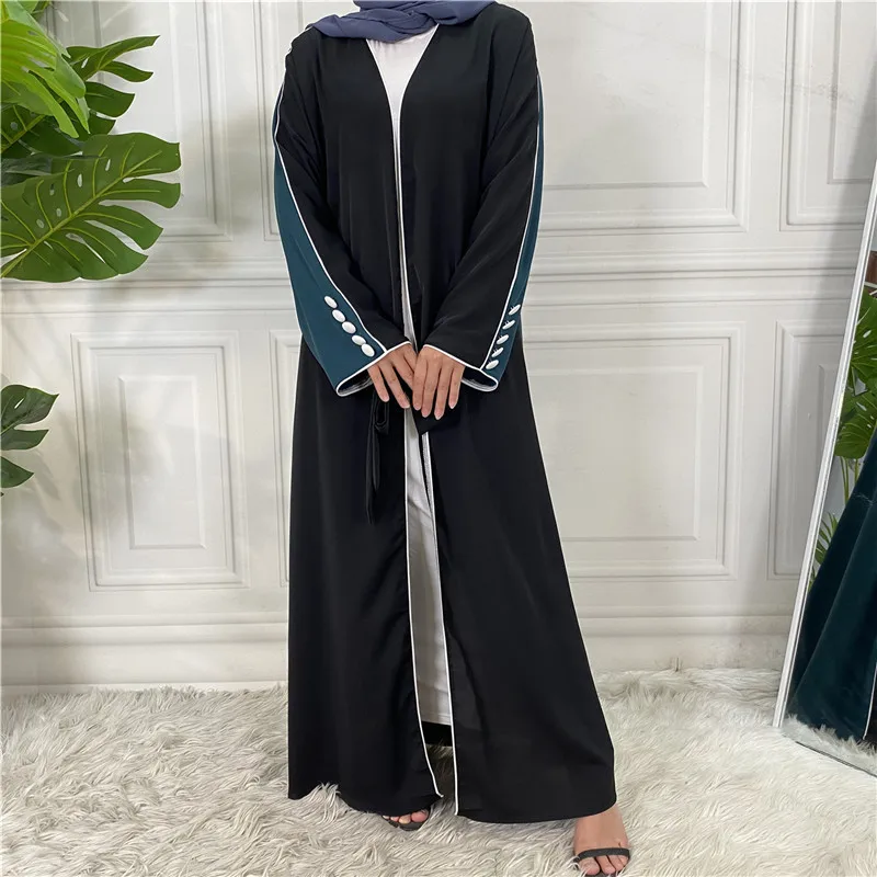 2022 модный Удобный длинный Повседневный Кардиган с длинным рукавом и цветными блоками, платье, мусульманская одежда