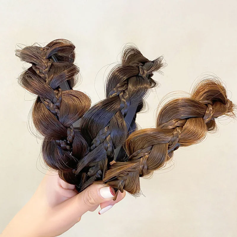 

Head Hoop Three-strand Twist Braid Sandwich Wig Headband Pressure Hair skull Flower Wide-brimmed Handmade Hair Accessories