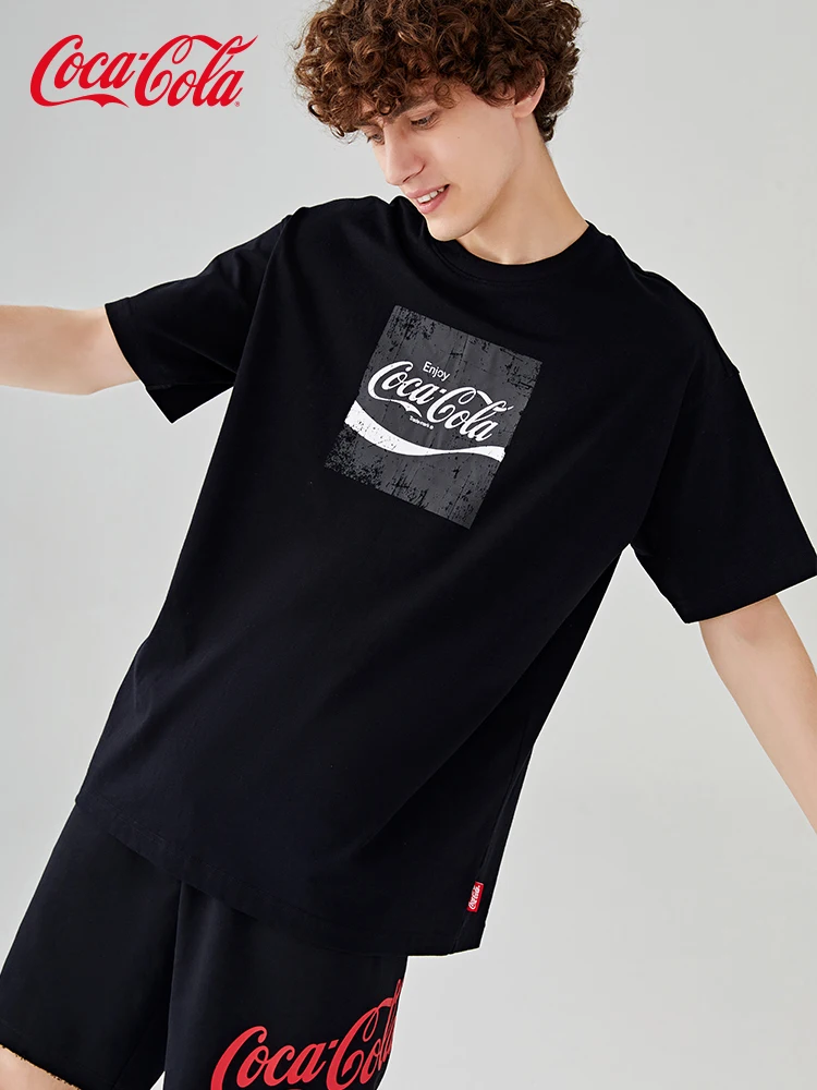 2022 официальная хлопковая футболка с коротким рукавом и квадратным принтом Coca-Cola