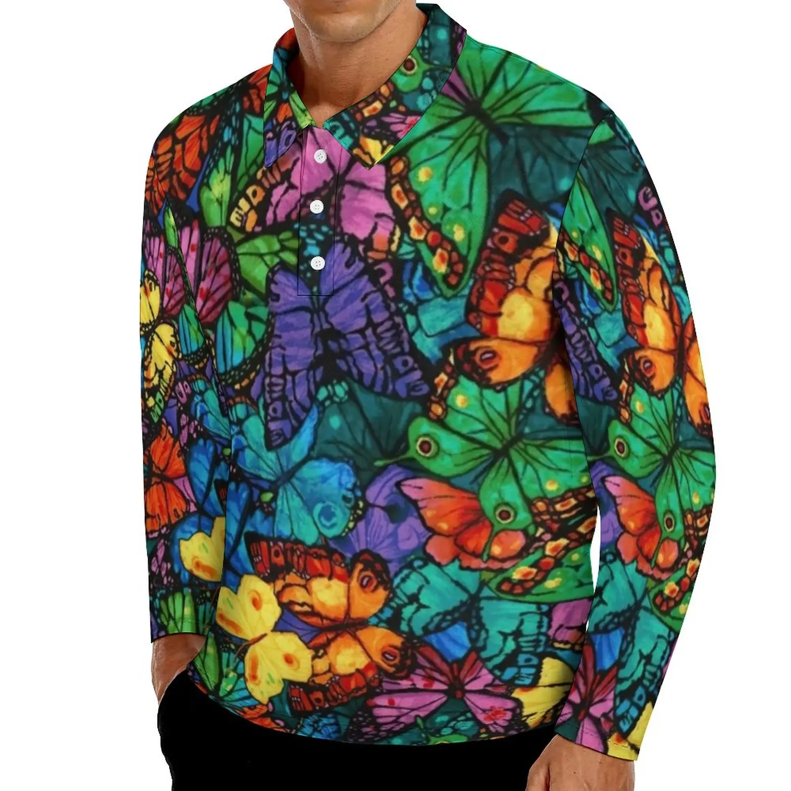 

Рубашка-поло мужская оверсайз с длинным рукавом и графическим принтом