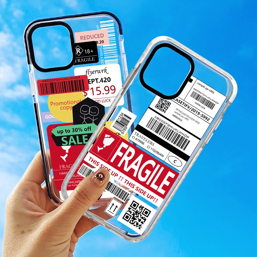 

Cool Cute Color Clear Stamp Label Barcode Phone Case For iPhone 13 Pro Max 12 Mini 11 X XS XR 7 8 Plus SE2 Soft Shockproof Cover