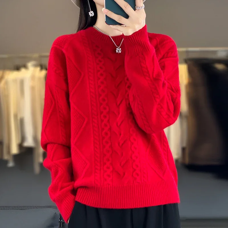 Женский кашемировый свитер с круглым вырезом длинным рукавом