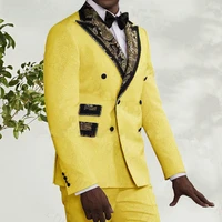 szmanlizi latest coat pant designs double breasted yellow floral tuxedos peaked lapel party dress groom wedding suits for men