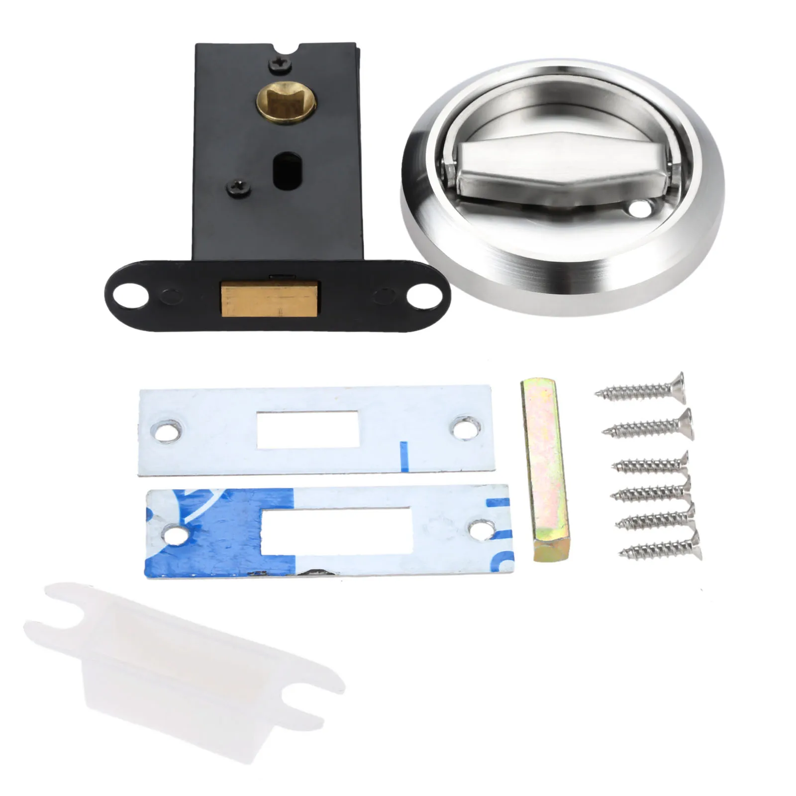 

1set Stainless Steel Embedded Invisible Door Knob Handle Concealed Door Lock Latch & Round Pull Ring for Sliding Doors Cabinet