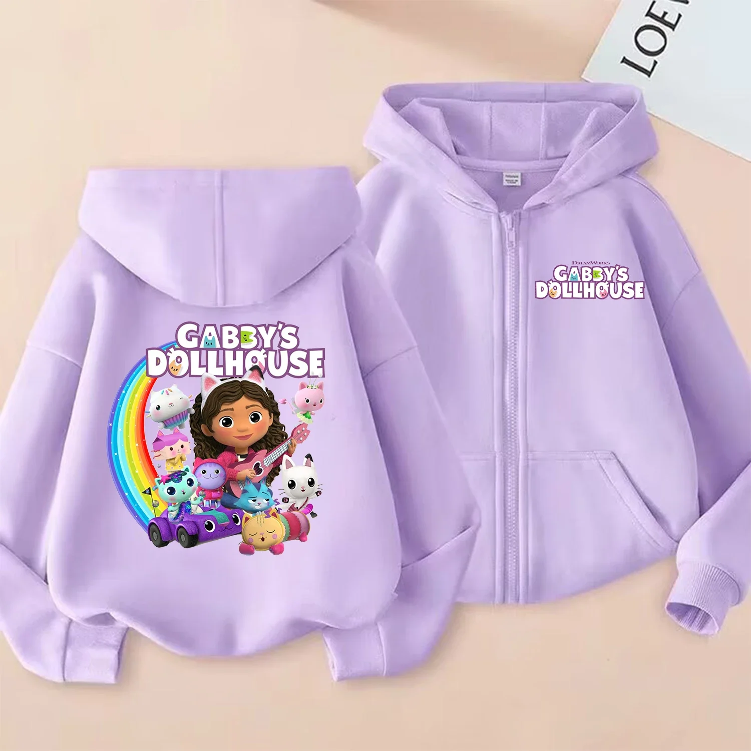 Gabby Dollhouse Zipper Hoodie Cute Cartoon Girls Coat Fashion Thin Clothes Purple Long-sleeved Jacket New Kids Sweatshirt Gift