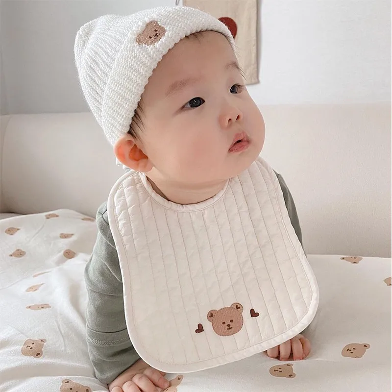 

Korean Bear Embroidered Baby Bib Saliva Towel Cotton Gauze Bibs For Newborns Washcloth Feeding Handkerchief Boys & Girls