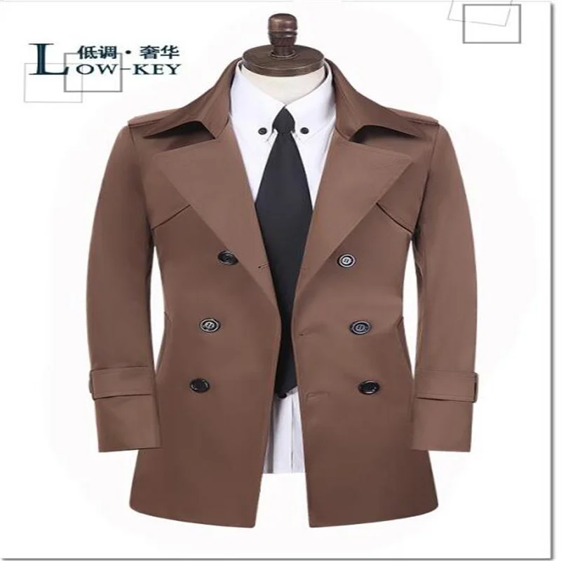 

Brown england spring double breasted trench coat men slim fit medium-long clothes man mens overcoat veste homme S- 9XL