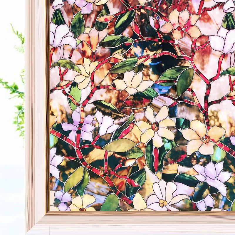 

Vinyl Window Film Stained Glass Decorative Uv Window Sticker Privacy Frosted Adhesive Film Window Decal for Glass Magnolia