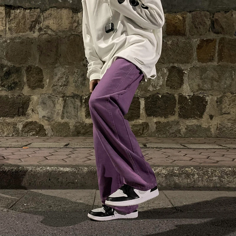 Green/Purple Baggy Jeans Men Fashion Casual Retro Wide Leg Jeans Men Streetwear Loose Hip Hop Straight Denim Pants Mens Trousers