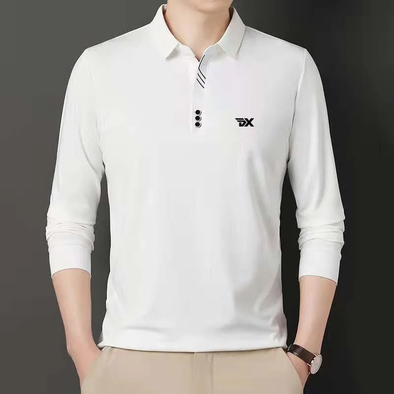 2023 Autumn New Solid Long sleeved Polo Shirt Golf Sports Men's Knitted Bottom Shirt Casual Business Loose Top