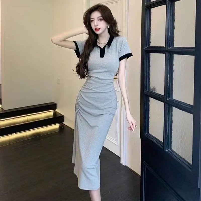 Fashion Woman Evening Shirts Dress 2023 Trend Long Party Maxi Sexy Korean Dresses for Chic and Elegant Ladies One-piece Bodycon