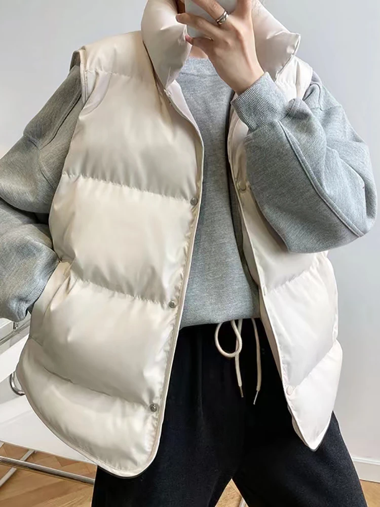 AOSSVIAO Fashion Contton Vest Women's Autumn 2023 New Stand Collar Single Breasted Sleeveless Loose Solid Color Waistcoat