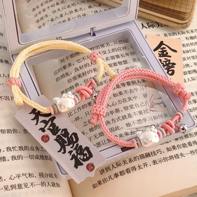

Kawaii Sanrio Anime Hello Kitty Cute Cartoon Child Student Woven Bracelet Sweet Lovely Bracelet Cute Things for Girls