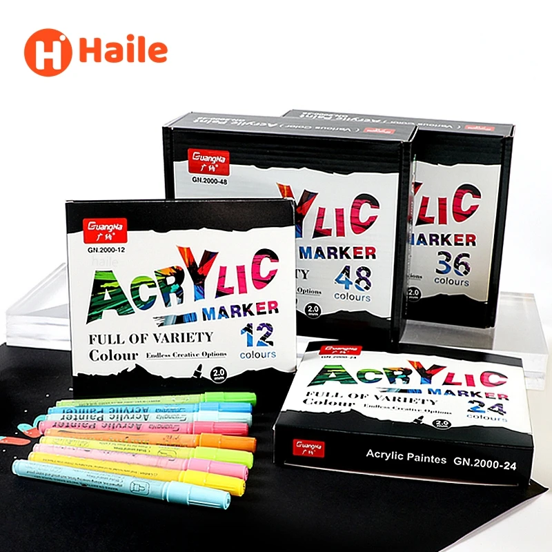 

Haile 48 Colors/Set 2.0mm Acrylic Marker Pens Acrylic Paint Pen Art Markers for On Rock Glass Canvas Metal Ceramic Mug Painting