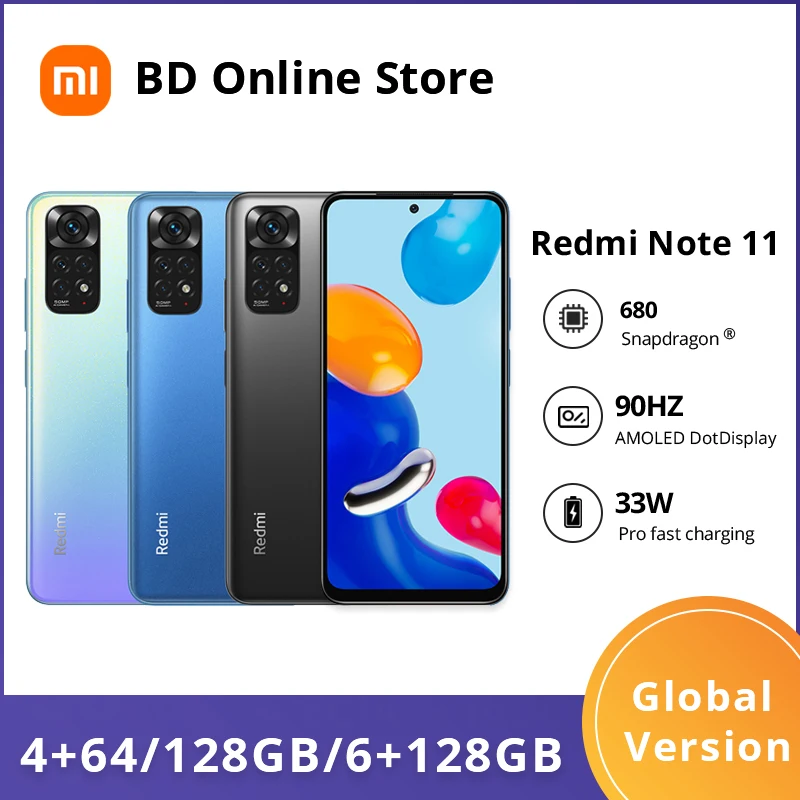 Global Version Xiaomi Redmi Note 11 64GB/128GB Smartphone Snapdragon 680 Octa Core 50MP Quad Camera 33W Pro Fast Charging