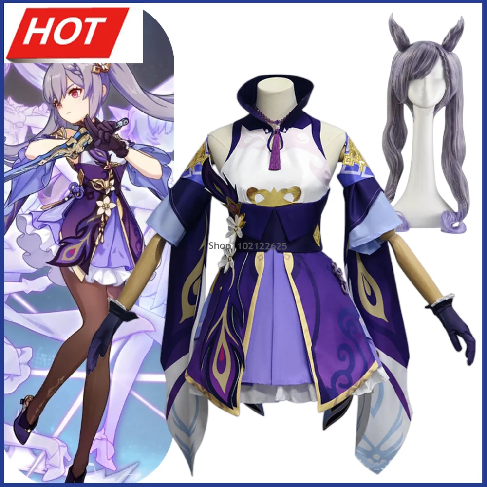 

Anime Genshin Impact Keqing Cosplay Costumes Ke Qing Halloween Keqing Ponytails Clothes