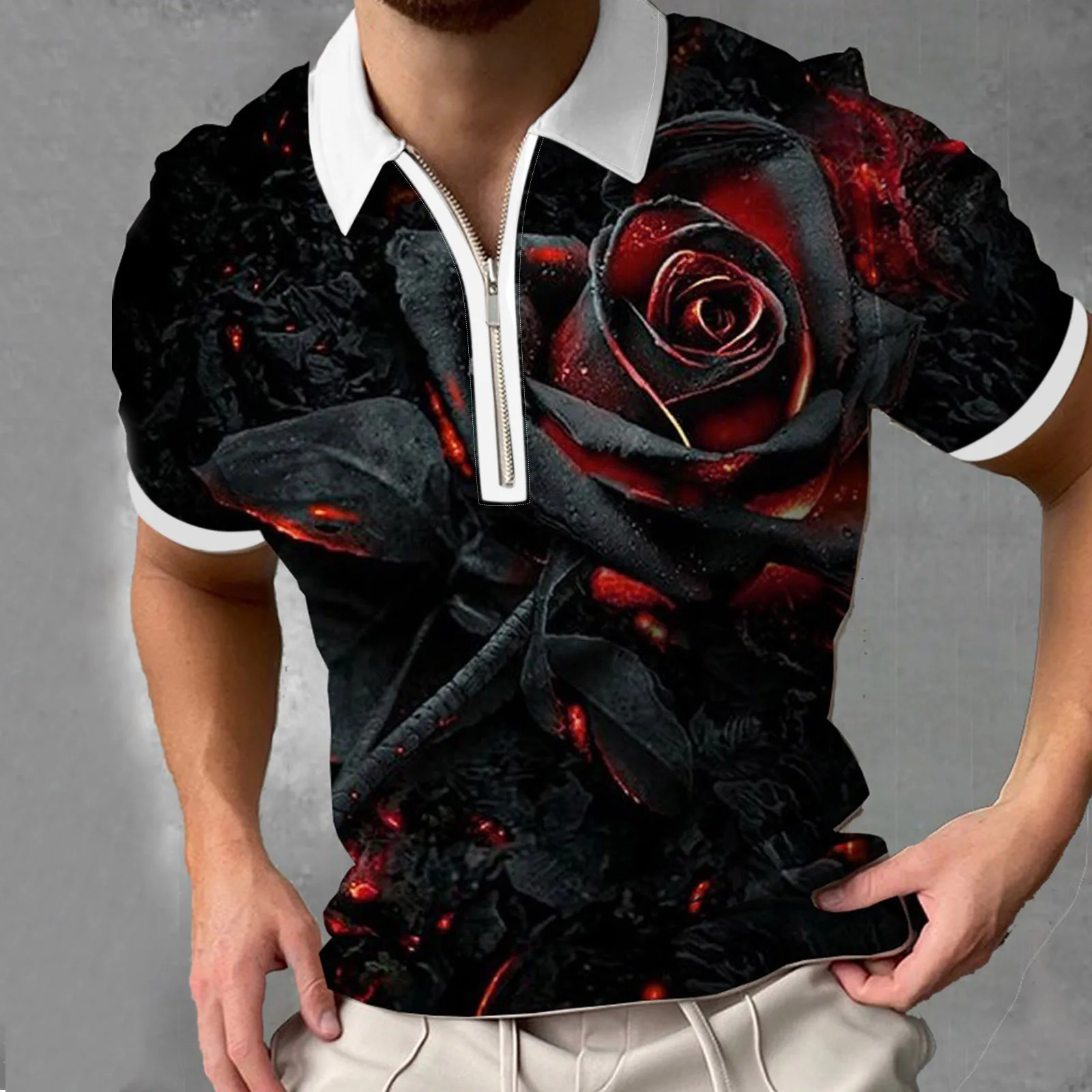 

Рубашка-поло мужская с коротким рукавом и отложным воротником, на молнии