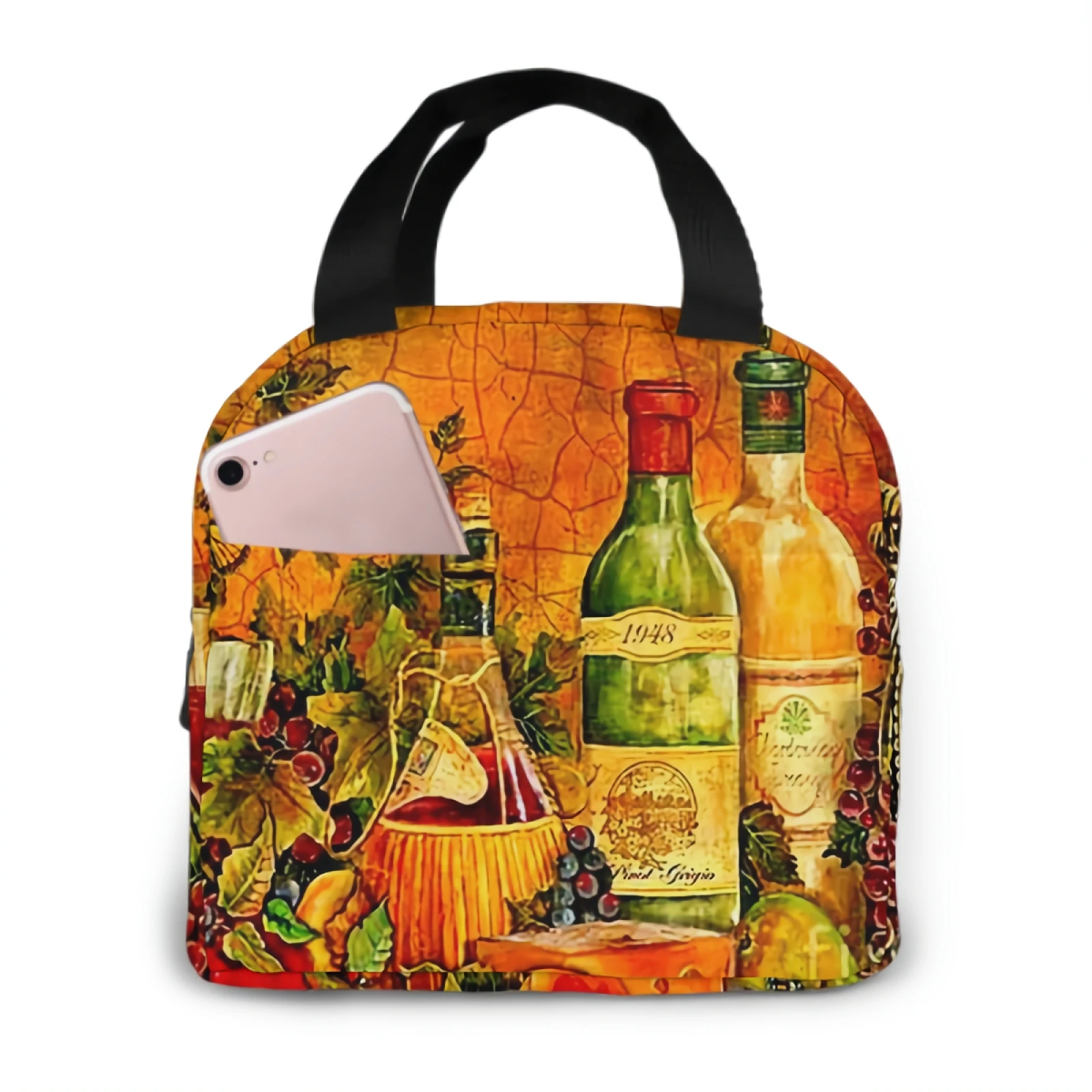

Vintage Wine Glasses Grape Insulated Lunch Bag lunch box containers for Women Men Shopping Office School Picnic