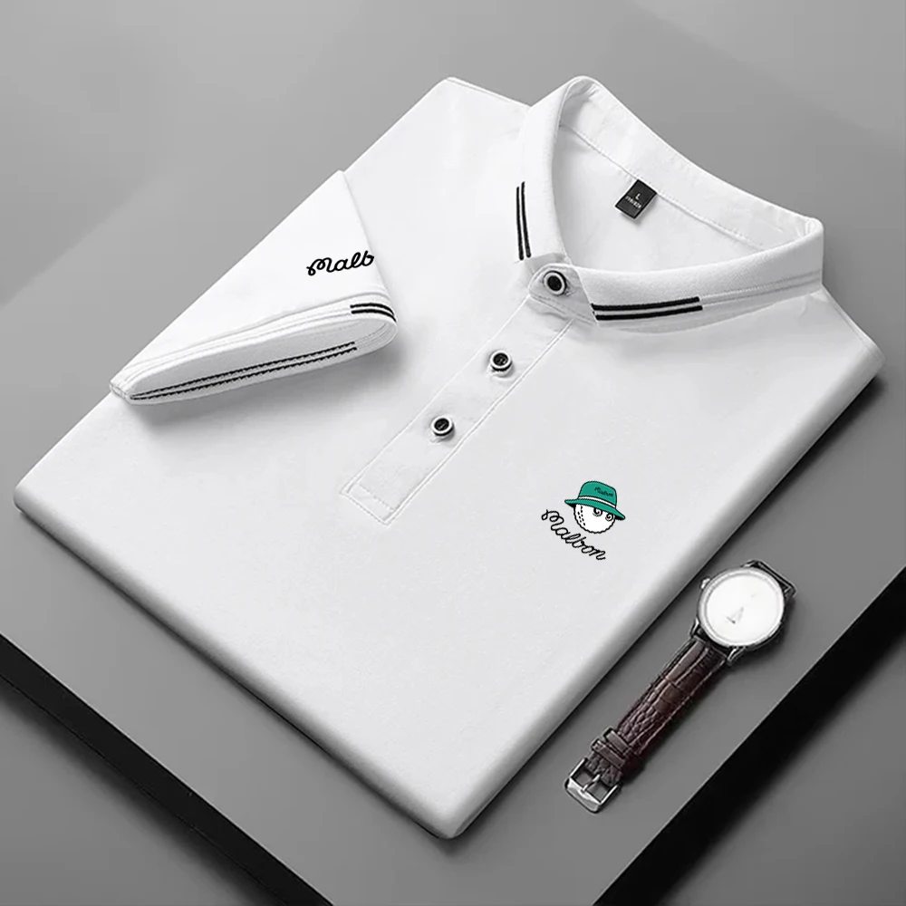 Golf Shirt for Men Summer High Quality Golf Clothing Men Stripe Short Sleeve Golf T-shirt Cotton Thin Business Men's Polo Shirt