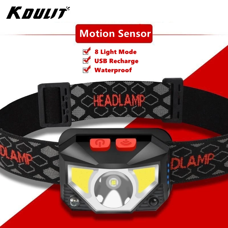 8 Modes Handfress Motion Sensor Powerful LED Headlight headlamp Head Lamp COB Flashlight Torch head light For Camping Fishing