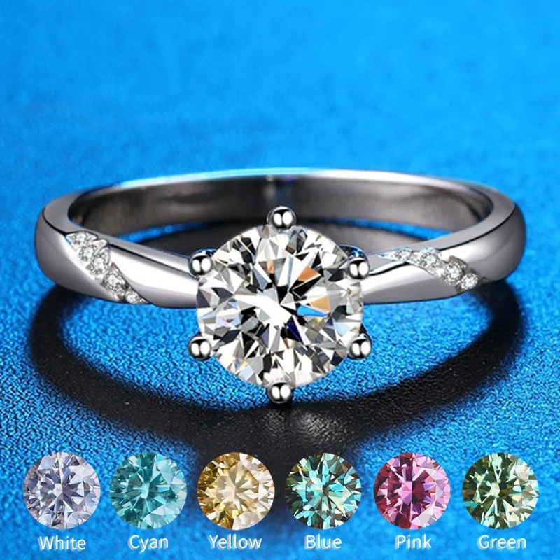 

Большая распродажа 0,5-2CT кольцо с муассанитом, 100% настоящее серебро S925 с синим, розовым, красным, желтым, зеленым бриллиантовым камнем для женщин