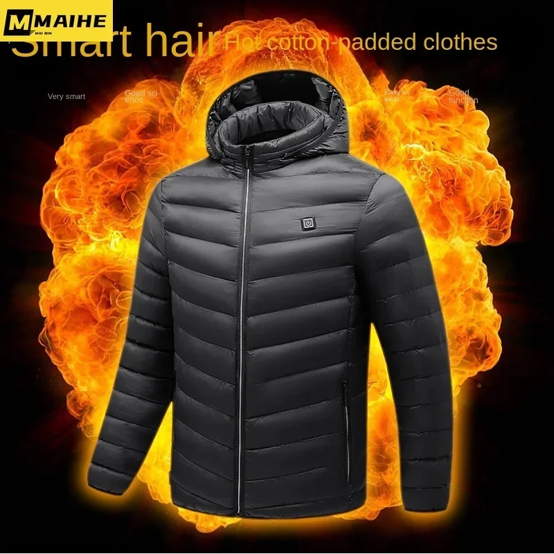 

2023 new winter coat men's USB smart heating clothing solid color ded thermal jacket casual large size windproof men's parka