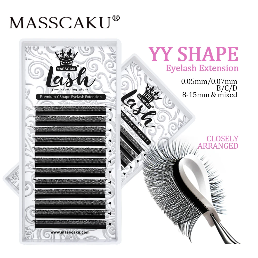 

MASSCAKU Y Shape 0.05/0.07mm C/D Eyelashes Extensions Black Natural Soft Individual False Eyelash YY Design Volume Lashes