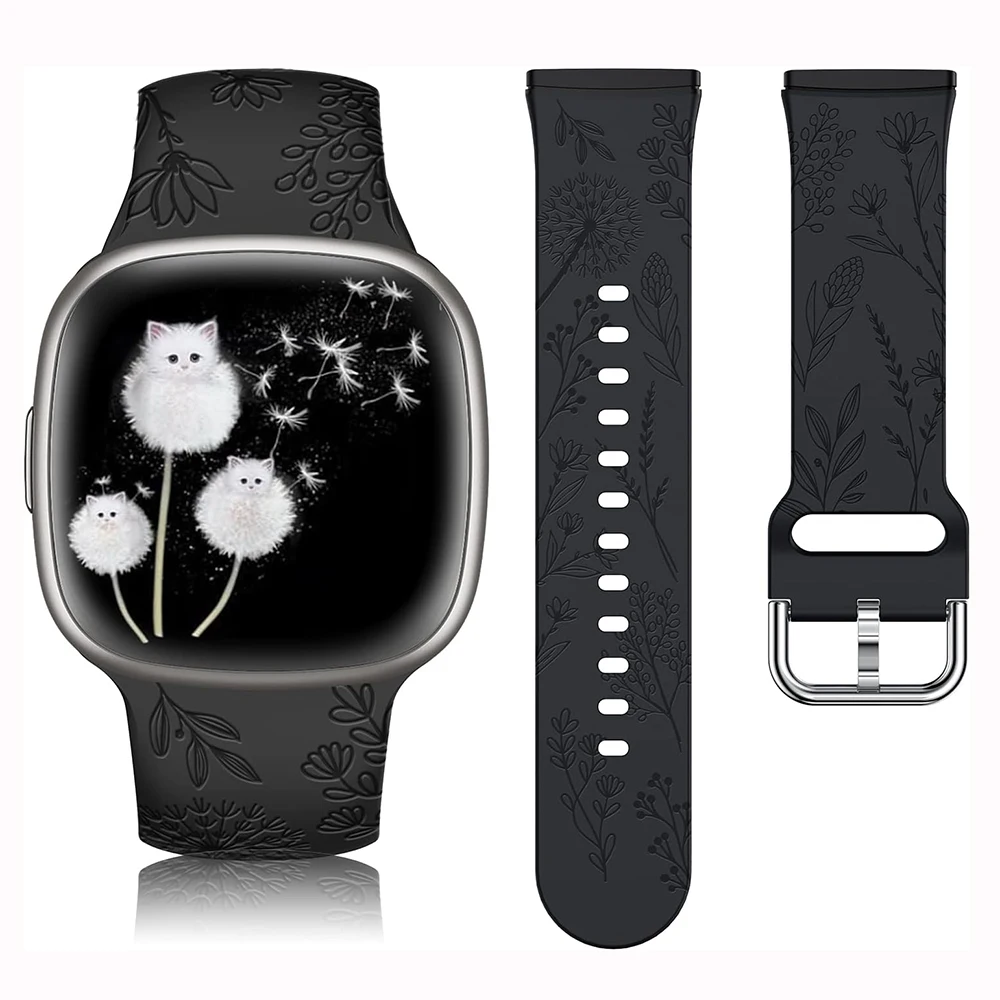 Силиконовый ремешок с цветочной гравировкой для Fitbit Versa 4 3 мягкий милый