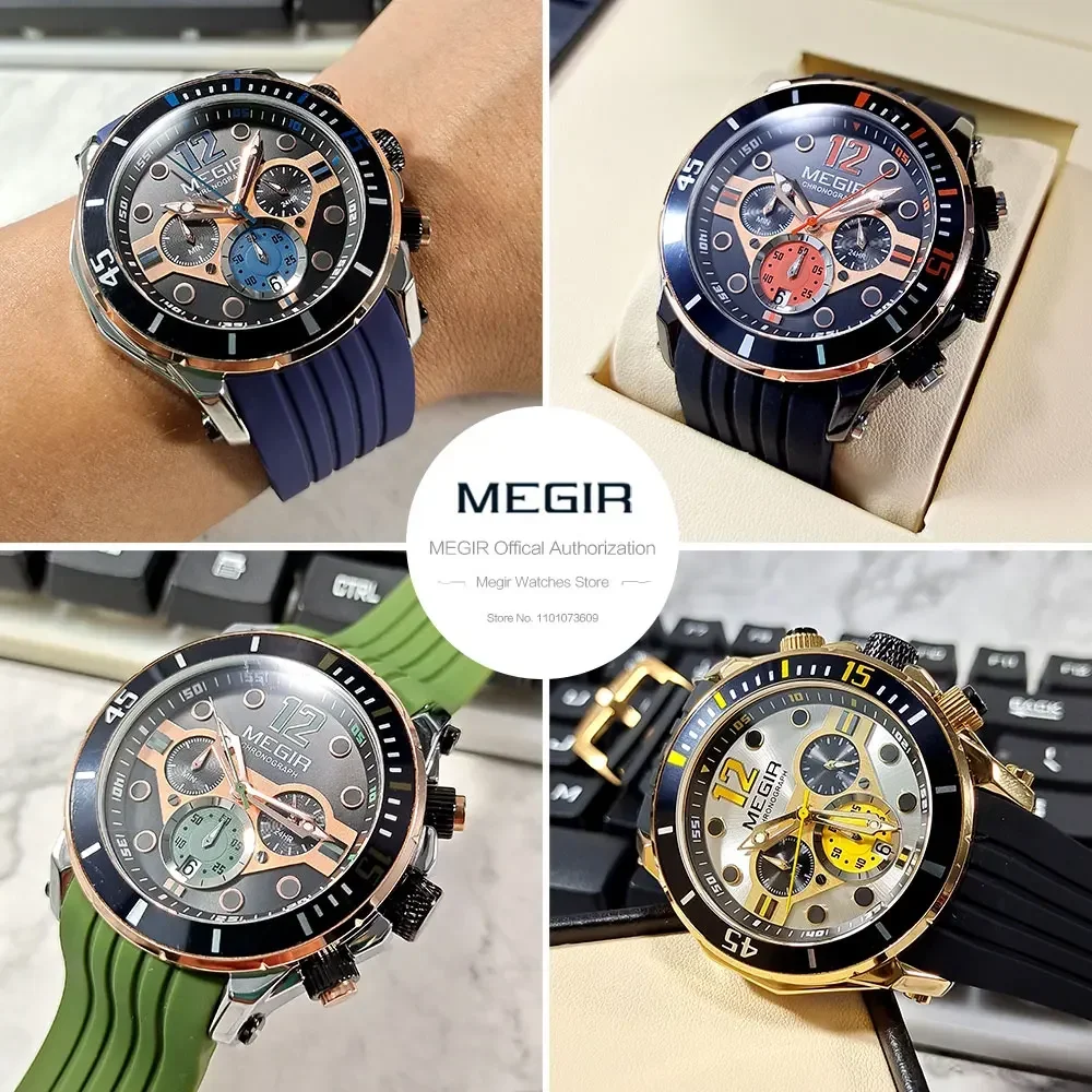 Часы MEGIR с хронографом для мужчин модные военные спортивные наручные часы