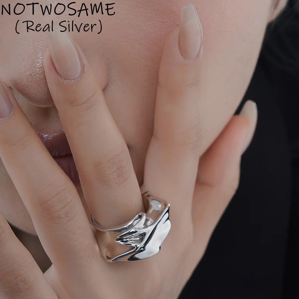 

NOTWOSAME Heavy Made Women Exaggerated Thick Mirror Silver Ring Real 925 Sterling Silver Personalized Jewelry Irregular Ins Ring