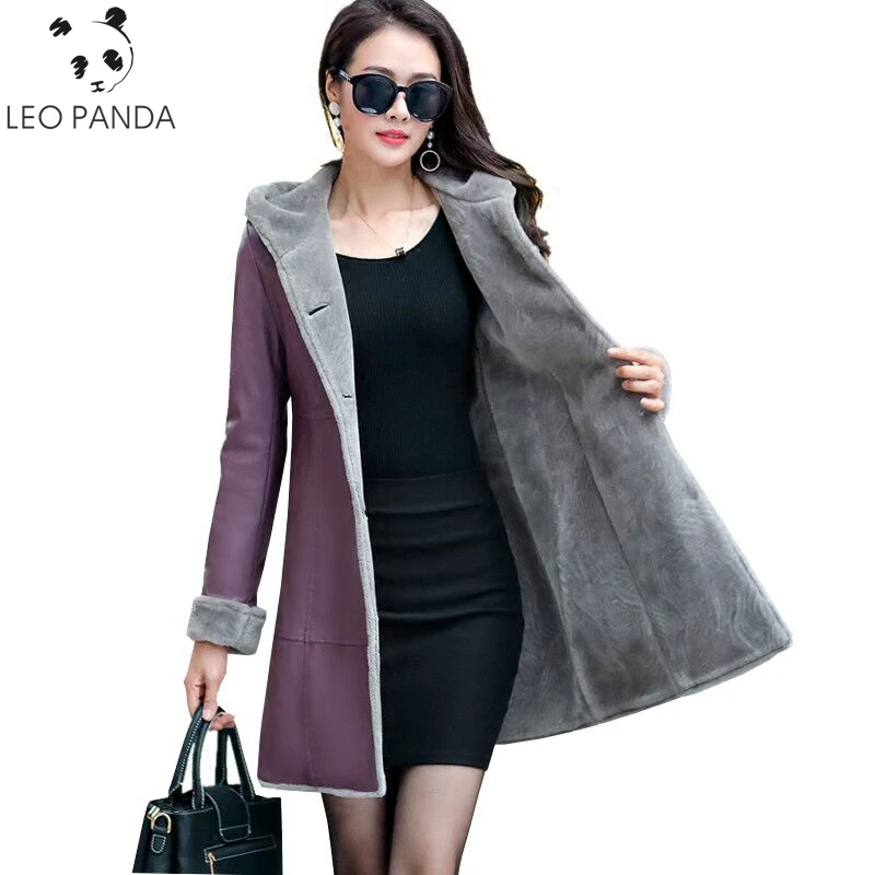 Boutique Women Winter Leather Jacket Fur Together Coats 2022 New Hooded Plus Size ParkaThicker Leather Jackets Outerwear Female