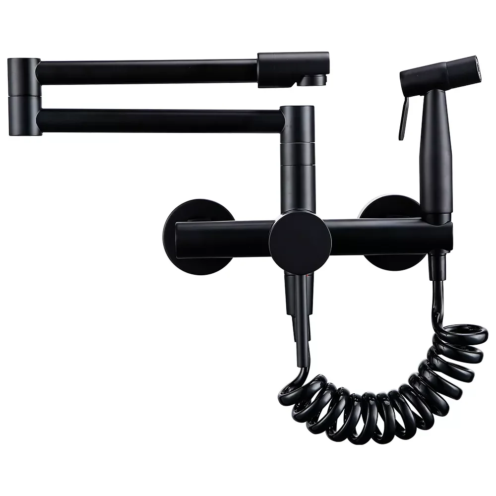 

Wholesale Black Hot Sale Hot and Cold Pull Out Kitchen Mixer Tap Pot Filler Faucet Synchronize Airbrush Kitchen Faucet