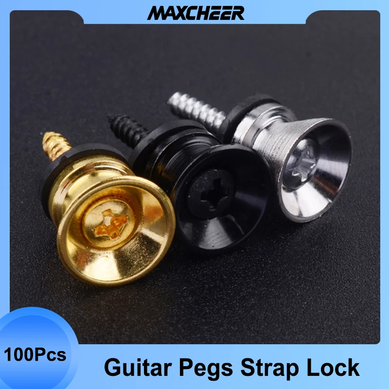 

100Pcs Guitar Pegs Strap Lock Locking Pegs Pins Metal End Strap Button for Acoustic Classical Electric Bass Guitar Ukulele Parts