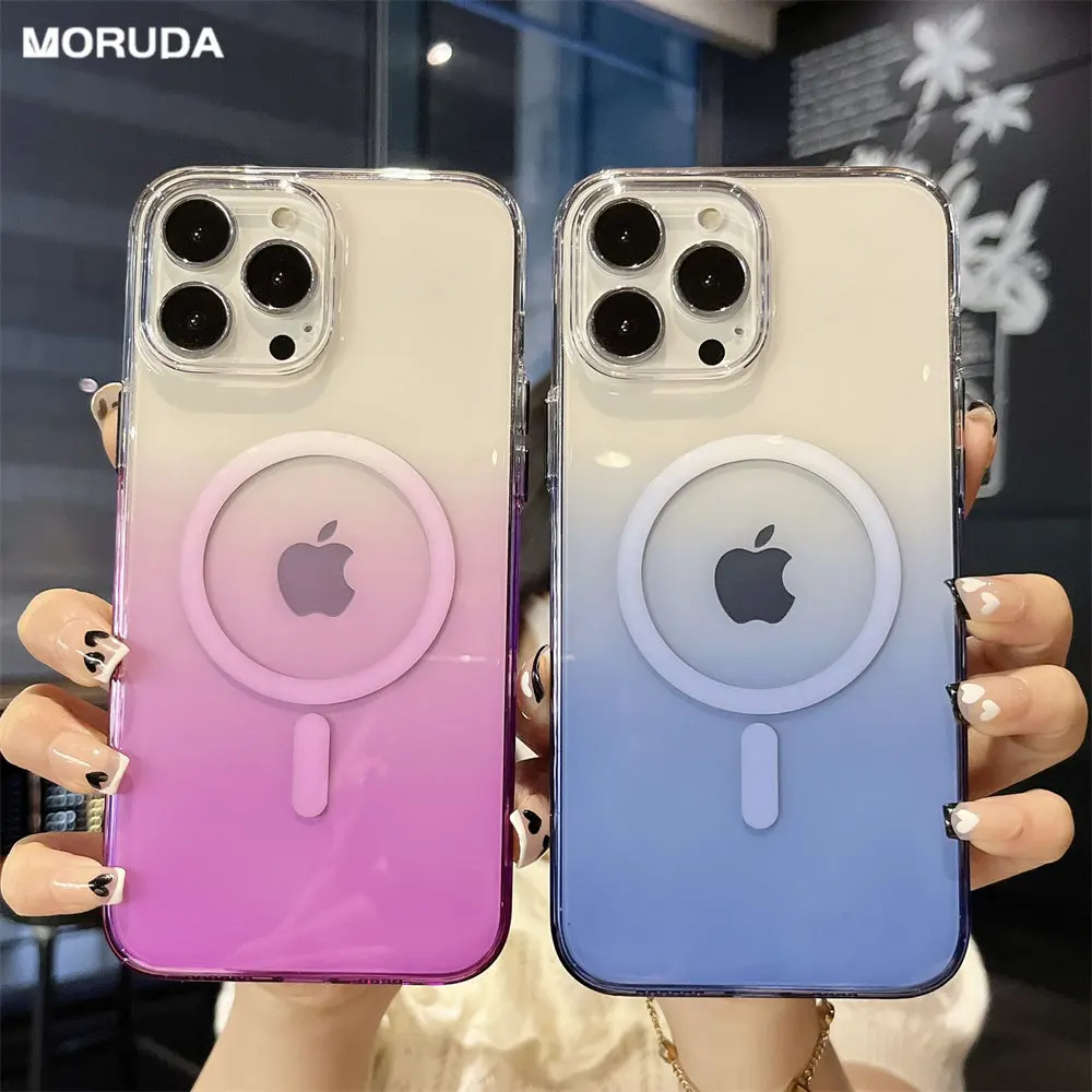

For iPhone 13 ProMax Magsafe Case Luxury Gradient Phone Case For iPhone 13 12 Pro Max Soft Transparent Wireless Charging Cover