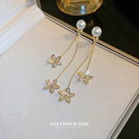 2021 trendy korean zircon pearl flower dangle earrings for women exquisite flowers long tassel earring girl party jewelry gifts
