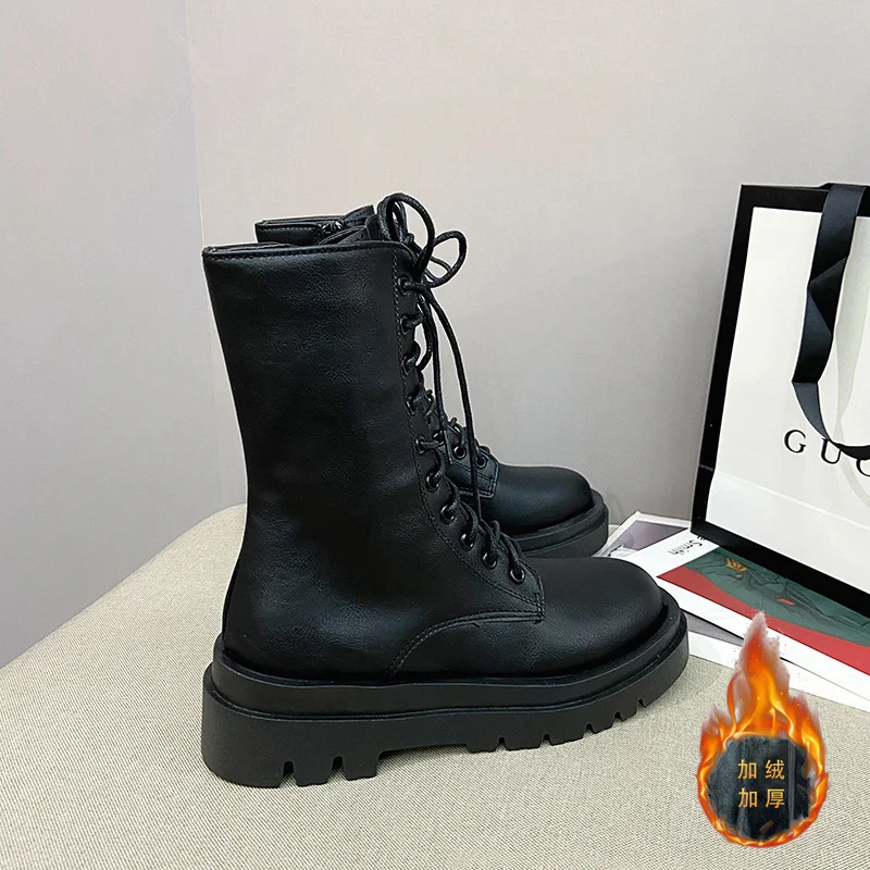 Women's Boots Shoes Women's Boots Winter 2023 New with Plush Women's Boots 5cm Heel Lace Up Zipper Botas Mujer Boots Women