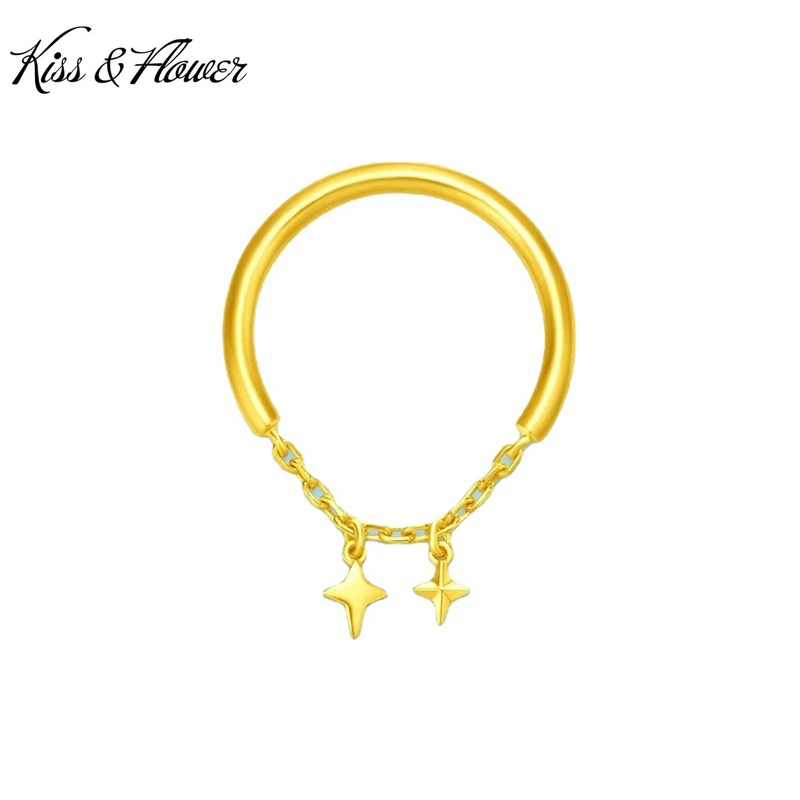 

KISS&FLOWER RI163 Fine Jewelry Wholesale Woman Girlfriend Mother Bride Party Birthday Wedding Christmas Gift Star 24KT Gold Ring