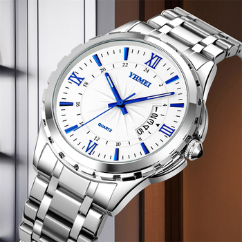 Fashion Men Luxury Stainless Steel Watch Calendar Date Quartz Wrist Watch Watches for Man Business Stainless Clock ???? ???????-37305