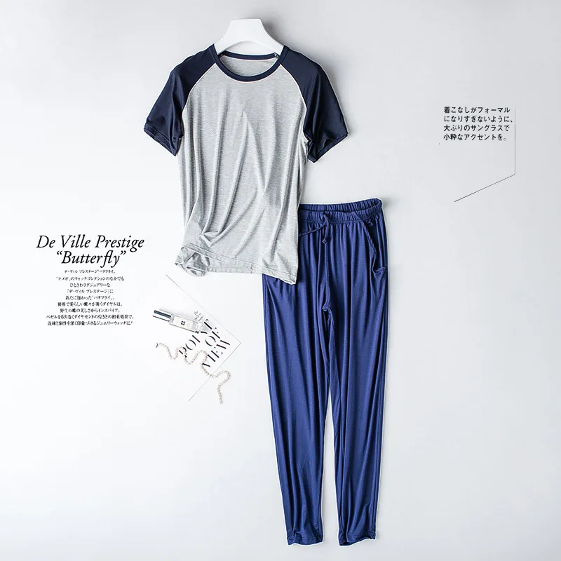 2023 Spring/Summer New Women's Pajama Set Modal Short Sleeves+Pants Two Piece Color Matching Thin Casual Sports Home Furnishing