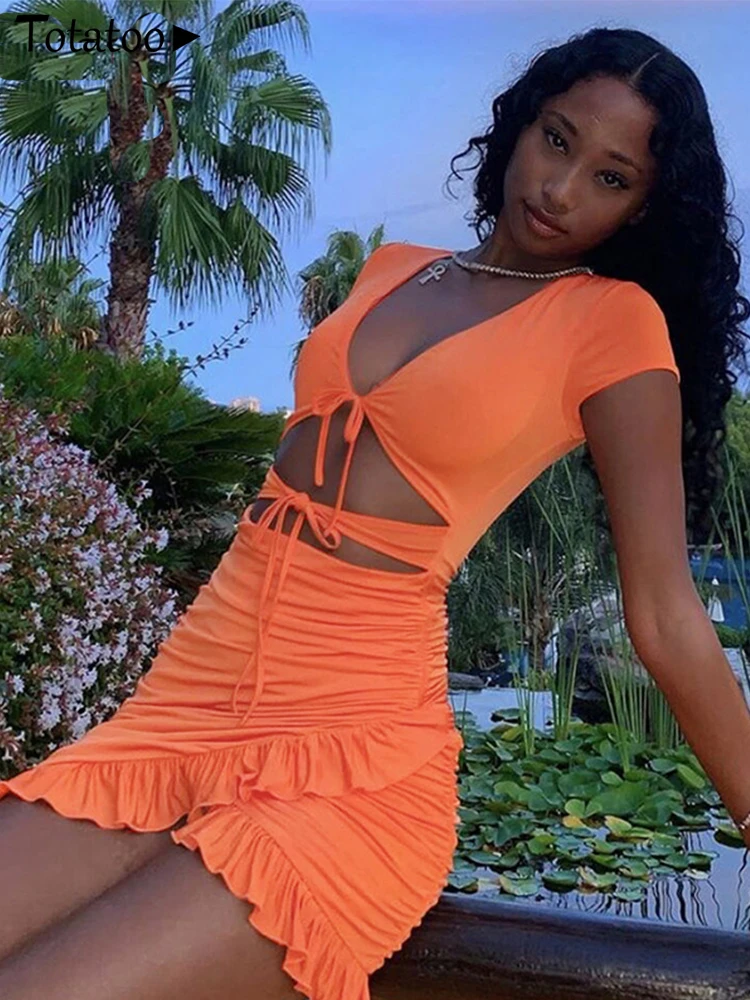 Летнее платье на шнуровке с цветочным принтом Totatoop для женщин 2024 бандажное