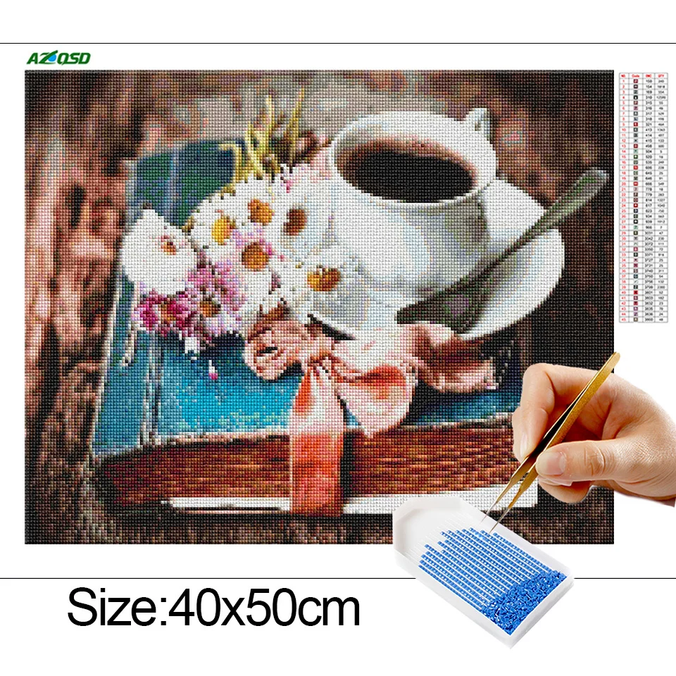 AZQSD Full Round Drill Diamond Painting Cartoon Coffee 5D Home Decor Needlework Embroidery Sale Rhinestones Pictures | Дом и сад