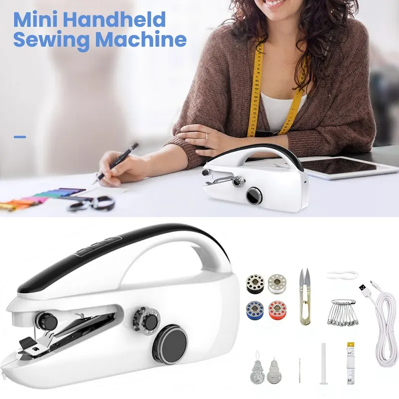 Mini Sewing Machine Handheld Mending Machine Plastic 2 Speed Single Thread Stitching Electric Sewing Small Gadget Dropshipping