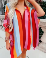 one piece t shirt woman summer 2022 fashion colorblock striped print split hem casual vacation oversized top