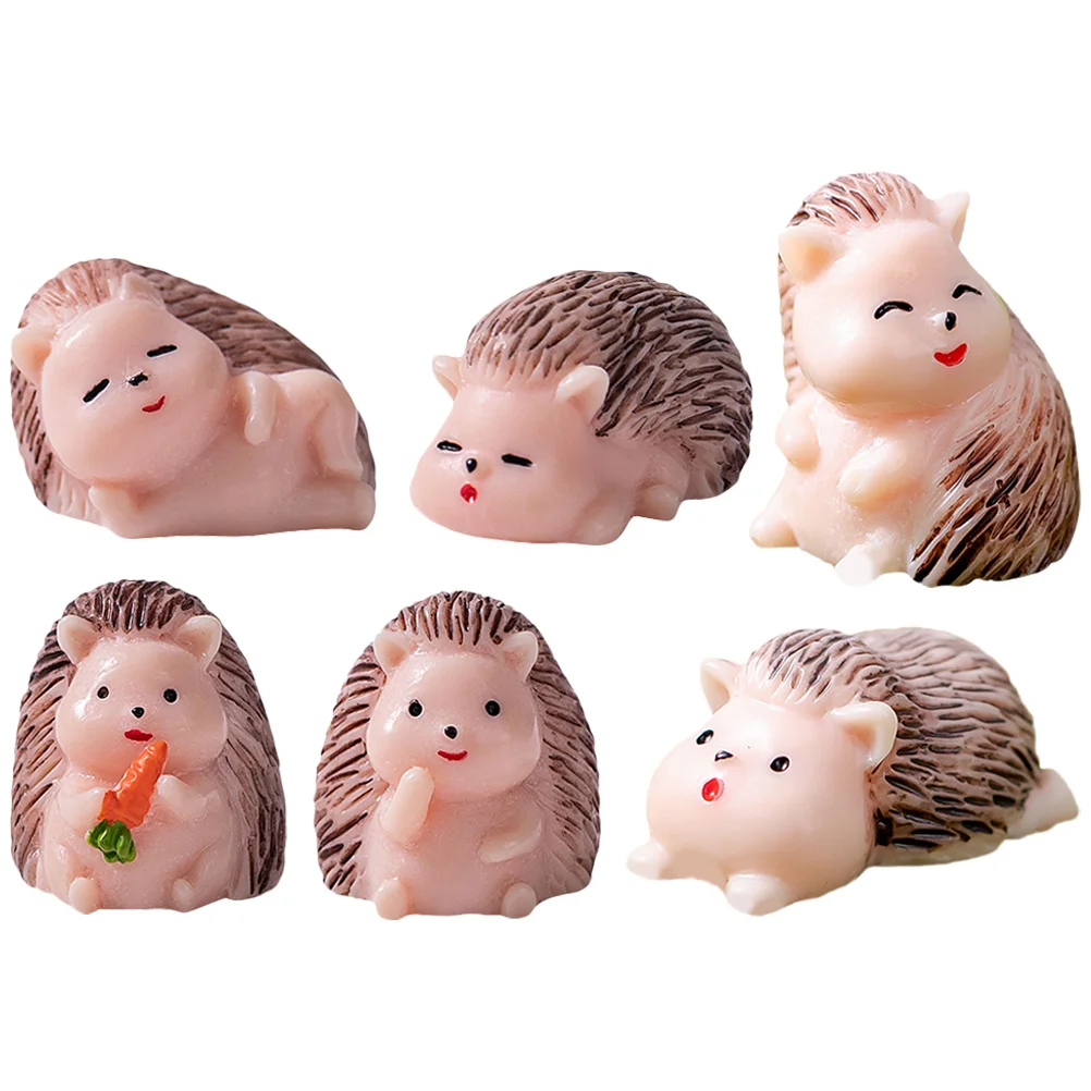 

6 Pcs Carrot Automotive Accessories Bonsai Accessory Animal Hedgehog Decors Figurine Resin Adornment Mini Figurines Bulk Crafts