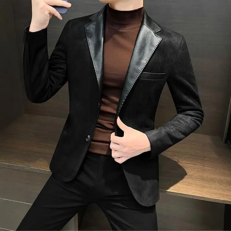 Оленькая кожа весна и осень 2024 повседневный мужской осенне-зимний костюм из